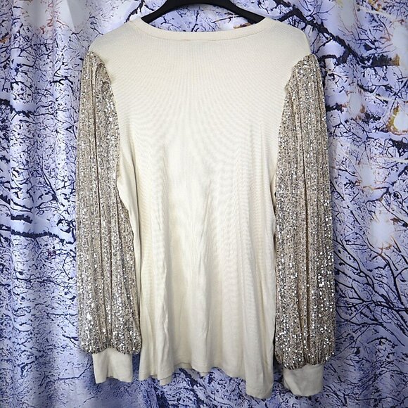 SEQUIN SLEEVE TOP 2/2X Torrid Cream Tan Gold Metallic Party Dressy Holiday NYE - Picture 8 of 9